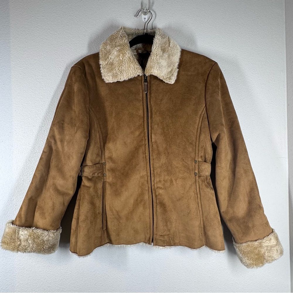 Columbia Suede Penny Lane Jacket Sherpa Lined Chore Coat Faux Fur Country Large